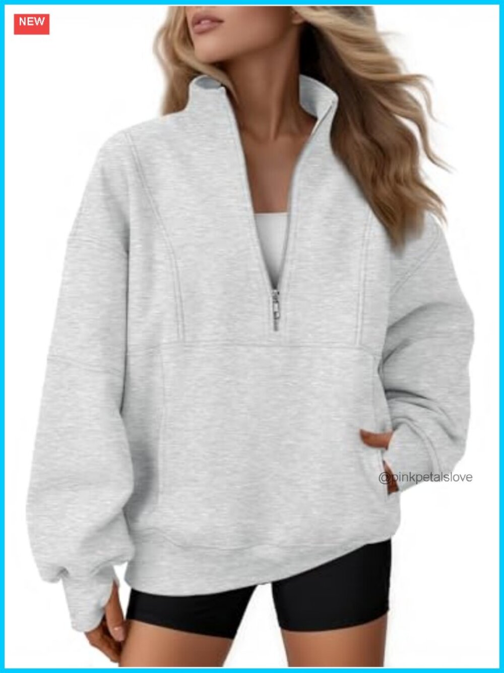 Quarter Zip Oversized Sweatshirt Fleece Mock Neck Pullover